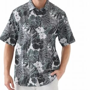 Tommy Bahama Short-Sleeve Floral Button-Down Shirt - Black White Green